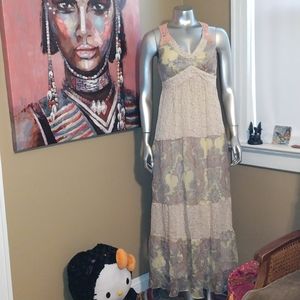 Runway Couture macrame crochet boho Bohemian dress maxi long Paisley floral sz s